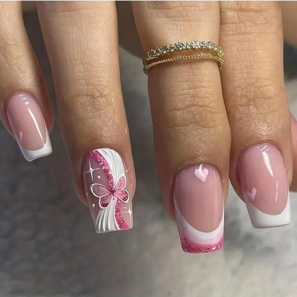 BEAUTIFUL NAIL Elegant Pink and White Press-On Nails